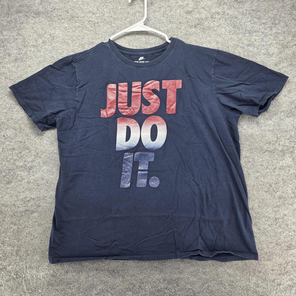 Nike Shirt Mens XL Blue Short Sleeve Crewneck Tagless JUST DO IT Graphic Tee